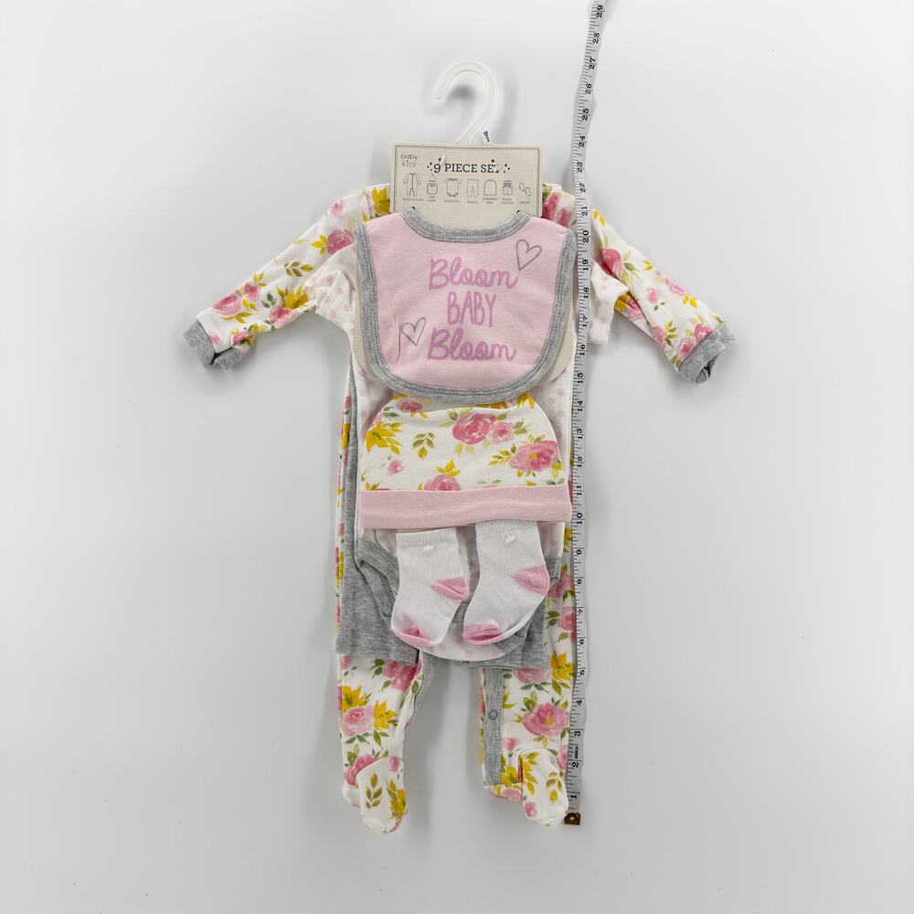 Baby Kiss 9 Piece Set Sleep, Play, Bib, Bodysuit, Pants, Cap & Socks 3-6 Months - Picture 3 of 7